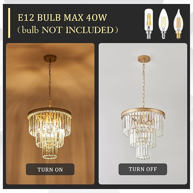 Gold Crystal Chandeliers 16" Modern 6-Light Small Pendant Light Luxury 3 Tiers K9 Crystal Ceiling Pendant Round Light Fixture for Dining Room Entryway Kitchen Bedroom Closet