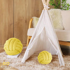 Sioloc Soft Knot Ball Pillows,Round Throw Pillow Cushion Home Decoration Plush Pillow,Throw Knotted Pillow Handmade Round Plush Pillow（10.6inches,Yellow）