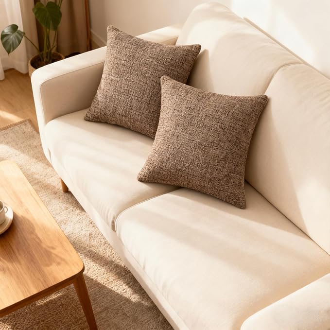 Throw Couch Pillow with Insert 18x18 Inches Set of 2 Square, Cute Modern Home Fall Decor for Living Room Sofa Bed Cushion Accent Case, Anthropologie Style Home Decor (Coffee Brown #P2-18)