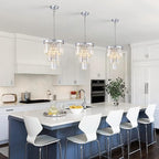 3 Pack Chrome Crystal Pendant Light, Modern 3 Tiers K9 Crystal Chandelier Mini Ceiling Pendant Light Fixture for Kitchen Island Dining Room Hallway Bedroom Closet