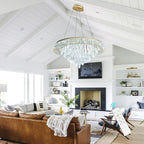 Modern Crystal Chandeliers for Living Room Ceiling Light Fixture LED Dimmable Lamp with Remote Pendant Lighting Flush Mount Ceiling Light for Dining Room Bedrooms Foyer