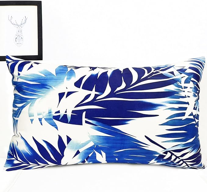 Decorative Throw Pillow Covers Set of 2 Blue Leaves of Tropical Pillow Covers 12x20 inch Soft Short Plush Square Throw Pillows,Farmhouse Outdoor Pillow Covers for Couch Sofa Living Room
