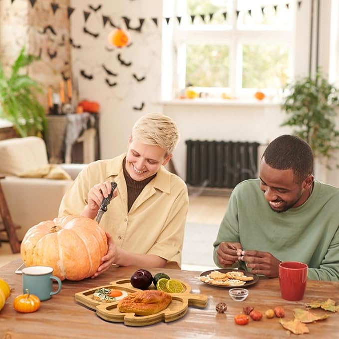 AWIZOM Leaf Wooden Serving Platter Thanksgiving Bamboo Serving Tray Wooden Snack Cheese Charcuterie Board Sectional Wood Fall Leaf Dish Plate for Fall Autumn Harvest Party Supply,11.02x14.56x0.79