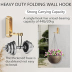 2PCS Foldable Gold Wall Hooks, Heavy Duty Zinc Alloy Folding Wall Hooks,Folding Coat Hooks, Flip Down Hook for Hanging Coats, Bags, Hats, Cooking Utensil, Bathrobes, Keys (Gold)