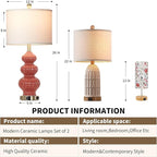 26" Triple Gourd Ceramic Table Lamps Set of 2,Modern Orange Bedside Lamps USB A+C Ports & AC Outlet -Ceramic Nightstand Lamps for Bedroom, 3 Way Touch Control Contemporary Living Room End Tables