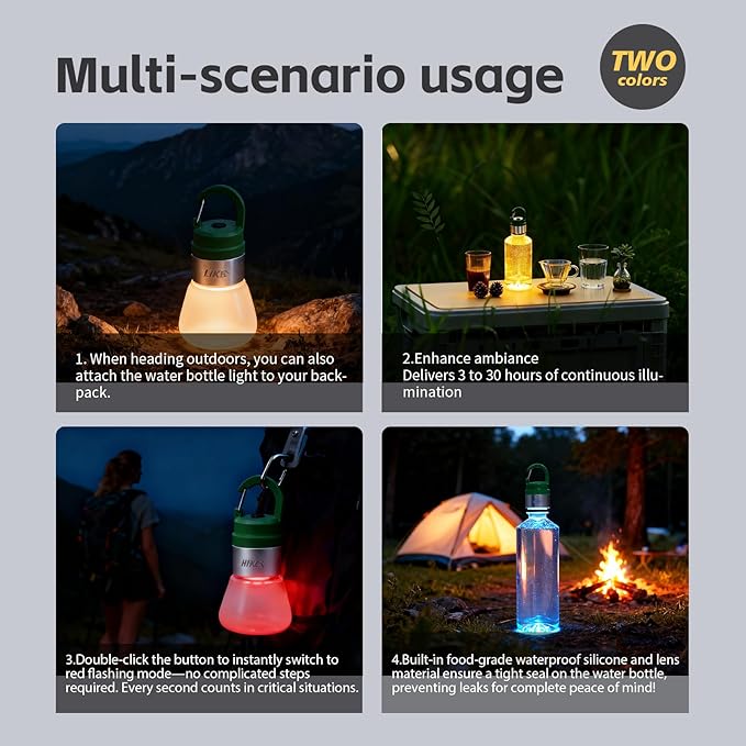 NxyznmqlCamping Essentials, Rechargeable Waterproof LED Color Changing Light, Waterproof Portable Light with Bottle Adapter, Outdoor Emergency Light (Yellow Green)