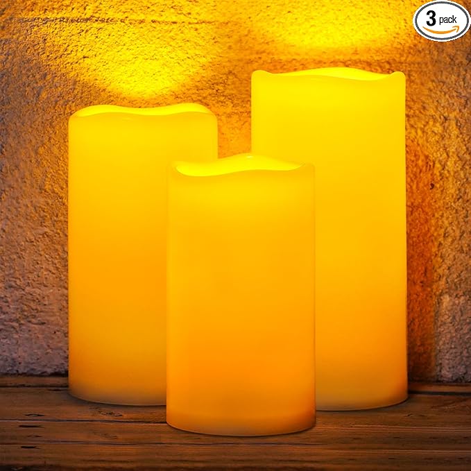 Homemory Large Solar Candles Outdoor Waterproof, 4"x6"8" 10", Dusk to Dawn, Solar Powered Flameless Candles for Outdoor, Lanterns, Set of 3