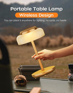 QiMH Battery Operated LED Table Lamp, 5000mAh Rechargeable Cordless Lamp, Stepless Dimmable Touch Control, Small Waterproof Desk Night Light for Living Room, Bedroom, Outdoor Bar (Gold)