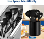 Kitchen Utensil Holder for Countertop, Ceramic Cooking Utensil Holder for Kitchen Counter, Modern Spatula Holder Utensil Organizer, 6.5”H x 5.5”D Black
