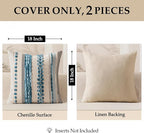 ANRODUO Pack of 2 Boho Decorative Throw Pillow Covers 18x18 Farmhouse Cushion Case Striped Chenille Pillow Cases Square Pillow Covers Accent Neutral Pillowcase for Sofa Couch Bed, Sky Blue Stripe 3