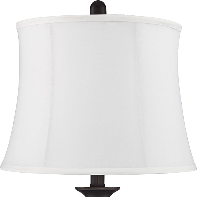 Regency Hill Ben Rustic Farmhouse Traditional Table Lamps 25" Tall Set of 2 Dark Bronze Metal Candlestick White Softback Drum Shade for Bedroom Living Room House Bedside Nightstand Office