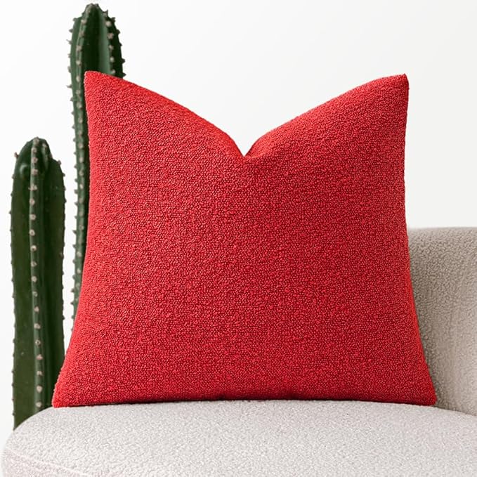 MIULEE Textured Boucle Throw Pillow Cover Christmas Red Accent Solid Lumbar Pillow Case Decorative Soft Pack of 1 Couch Cushion Chair Sofa Bedroom Livingroom Home Decor,18x18 Inch
