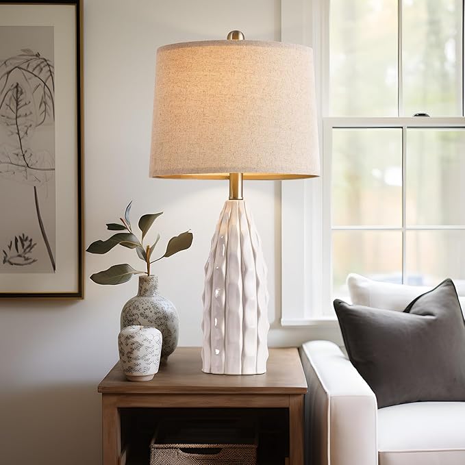 23.75-inch Ceramic Table Lamps Set of 2 for Living Room, Bedside Lamp for Bedroom and Farmhouse Nightstands or End Tables