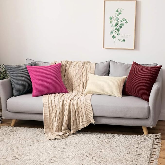 MIULEE Winter Pack of 2 Corduroy Pillow Covers 12 x 20 Inch Lumbar Christmas Throw Pillow Covers Burgundy Pillowcases for Sofa Bedroom Couch