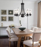 Contemporary 5 Light Glass Chandelier Black Traditional Chandeliers Kitchen Dining Room Lighting Fixtures Hanging Pendant Light Industrial Flush Mount Ceiling Light