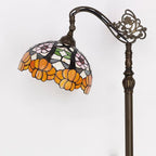 Tiffany Floor Lamp Stained Glass Orange Flower Style Arched Reading Light Gooseneck Adjustable Corner Standing Lamp 12X16X66 Inch for Bedroom Living Room Home Office