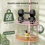 HAMITOR Corner Shower Caddy Tension Pole: 4-Tier Rust-Resistant Adjustable Bathroom Organizer Shelves - 47-121 Inch No-Drill Quick Installation - Space-Saving Storage for Renters Family - Pink