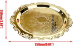 Quluxe Vintage Round Metal Food Serving Tray, 2 Pcs Reusable Decorative Appetizer Platter for Kitchen, Party, Centerpiece Display- Gold (4 Inch+10 Inch)