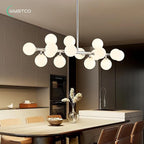 16-Light Globe Sputnik Chandelier, Mid Century Modern Light Fixture Over Table, Chrome Silver Linear Chandeliers for Dining Room and Kitchen Island (Milk White Glass Bubble Shades, 40 Inch)