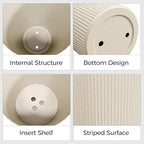 FONTOI 23.6" Tall Planter for Outdoor Plants Set of 2 Large Outdoor Plastic Striped Flower Pots, Front Porch Furniture, Garden Pots, Decorative Planters for Indoor/Outdoor, Patio, Balcony, Beige
