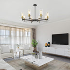 Black Chandeliers for Dining Room, Farmhouse Chandeliers 8 Light Dining Room Light Fixture with Clear Glass Shades Gold Pendant Lighting for Kitchen Island Living Room Entryway Staircase