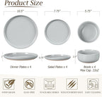 LIANYU Stoneware Dinnerware Sets for 4, 12-Piece Kitchen Dinner Dish Set, Porcelain Plates and Bowls Tableware, Safe & Healthy, Dishwasher & Microwave Safe, Glacier Gray