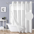 White Long No Hook Shower Curtain with Snap-in Fabric Liner Set,Slub Textured Fabric Shower Curtains for Bathroom,Hotel Style Modern Shower Curtain,Water Repellent& Washable,71x80(78)