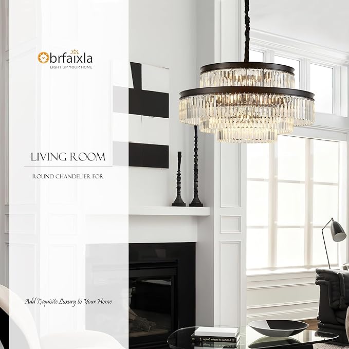 31.5" 18-Light Modern Crystal Chandelier Light Fixture Large 4-Tier Black Luxury Glam Chandeliers for Dining Room Round Hanging Pendant Lighting for Living Room Kitchen Bedroom Foyer Lobby