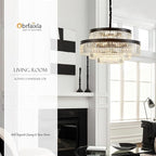 31.5" 18-Light Modern Crystal Chandelier Light Fixture Large 4-Tier Black Luxury Glam Chandeliers for Dining Room Round Hanging Pendant Lighting for Living Room Kitchen Bedroom Foyer Lobby
