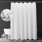 AmazerBath White Shower Curtain Fabric, Waffle Shower Curtain Polyester, Luxury Cloth Shower Curtains for Bathroom, Hotel Quality, Machine Washable, Heavy Duty, 72 x 72 Inches (Matte White)