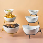 LYEOBOH 3 Tier Serving Bowls Set with Collapsible Thicker Metal Stand, Oval Serving Dishes for Entertaining Tiered Serving Stand for Fruit, Dessert, Candy, Chip and Dip (Black)