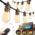 KYY 54FT Solar String Lights Outdoor Waterproof with USB Charging & Remote, Dimmable & Timable, Solar Powered Patio Lights with LED Shatterproof Bulbs for Deck Backyard Porch Garden Camping