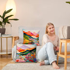 JINYO Abstract Mountain Pillow Covers 18x18 Set of 2, Abstract Mountain Floral Pillow Cases Watercolor Landscape Decorative for Home Bedroom Living Room Office Decor, Vintage Western Decor