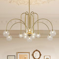 Mid Century Gold Sputnik Chandelier 12 Lights Modern Large L52” Clear Glass Globe Pendant Light Fixture for High Ceiling Foyer Staircase Living Dining Room