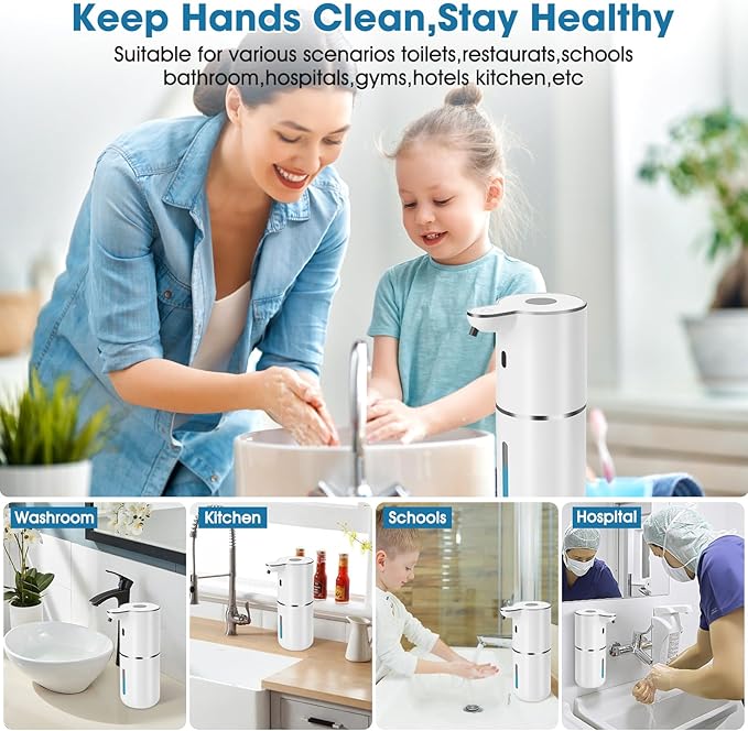 2 Pack Automatic Soap Dispenser,12.8oz/380ml USB Rechargeable Touchless Foaming Dispenser with Upgraded 2025 Smart Sensor,Wall Mounted for Bathroom Kitchen,White P18 Dish Soap Dispenser