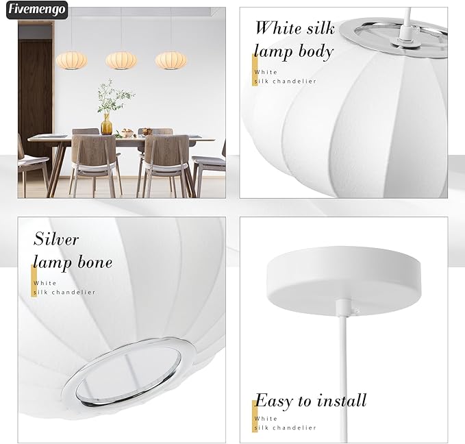 11.5in Small Lantern Pendant Light, Imitation Silk Lampshade, White Bubble Pendant Light, Large Hanging Lamp Simple Chandelier for Dinning Room Kitchen Island Bedroom Restaurant Cafe