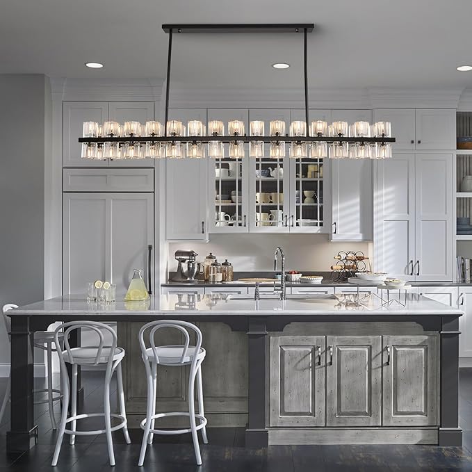 Crystal Black Rectangle Chandelier for Dining Room,L54in Dining Room Chandelier Over Table,Modern Chandelier for Dining Room,Kitchen Island, Over The Dining Table, Includes 60xG4 Bulbs