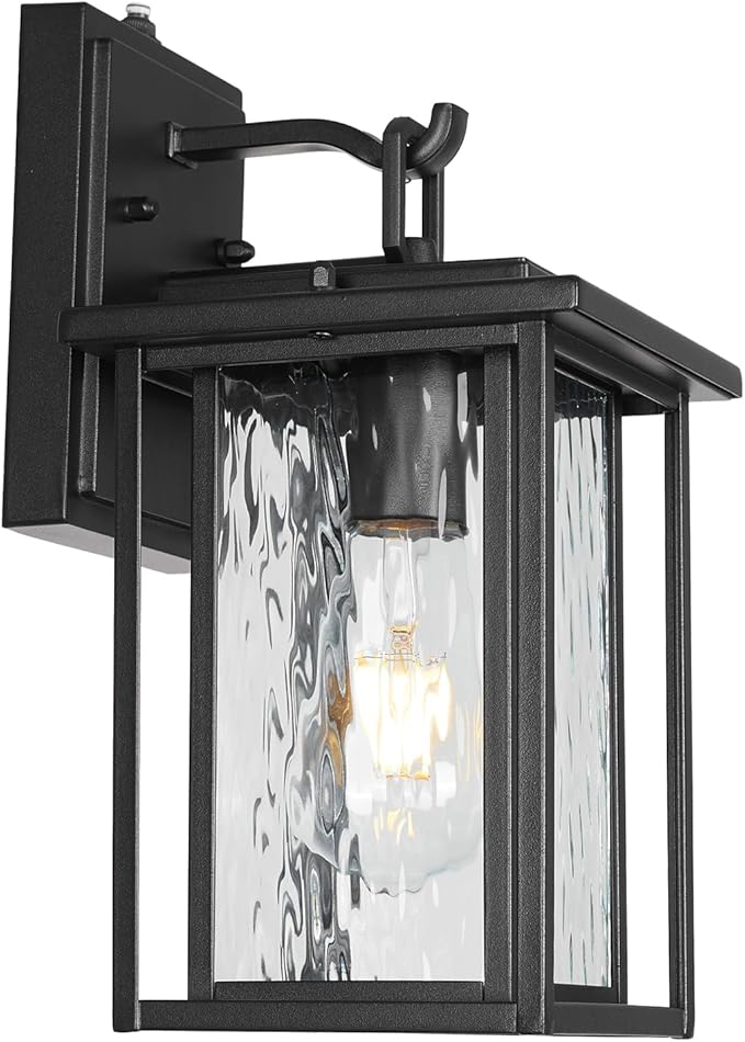 JYZ Dusk to Dawn Outdoor Wall Sconce, 12 Inch Exterior Wall Mount Lantern with Aluminum Frame, Weatherproof Black Porch Light Fixture for Front Door, Garage, Patio, Backyard, Garden JYOWL05