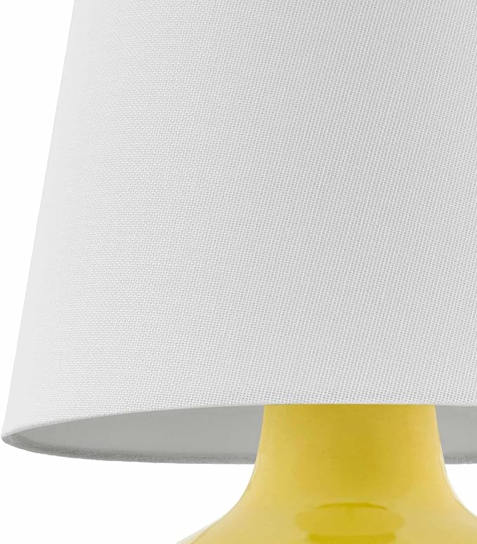 BoutiqueRugs Navarro Boho Ceramic Bedside Table Lamp for Bedroom Nightstand and Living Room - Shade Cotton - White, Yellow, Mustard - 13" H
