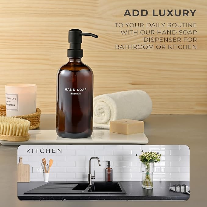 MaisoNovo Soap Dispenser 1-Piece Set | 16.9oz Amber Bottles with Black Stainless Steel Pump