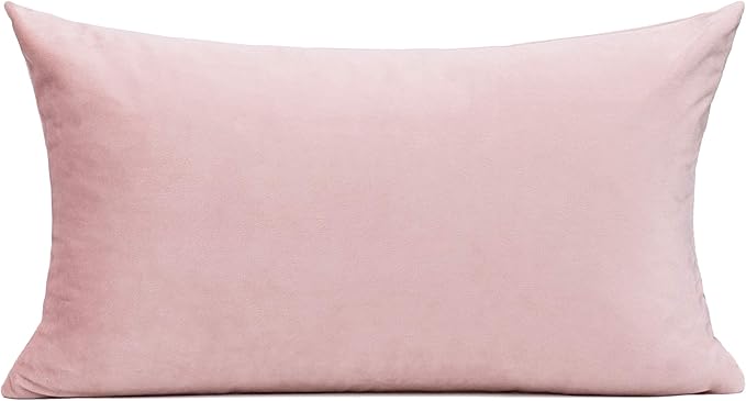 Pink Lumbar Velvet Soft Solid Throw Pillow Cases Decorative Rectangle Cozy Cushion Covers Home Decor for Living Room Couch Sofa Car 12"x20" Set of 2