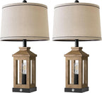 BOBOMOMO 23.75" Natural Wood Farmhouse Table Lamps Set of 2 – Retro Nightstand Lamps with 3 Way Dimmable Touch Control Night Light & USB A+C Ports, Rustic Lamps for Living Room, Bedroom, Entryway