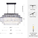 Wellmet Black Crystal Chandelier, Modern Dining Room Chandeliers 36 Inches, Farmhouse K9 Linear Rectangle Chandelier for Living Room, Kitchen Island, Pool Table Light, Foyer