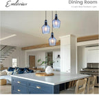 Emliviar 3-Light Cluster Pendant Light, Blue Hanging Pendant Lights with Seeded Glass for Kitchen Hallway Dining Room, DYE286G1-3 BK