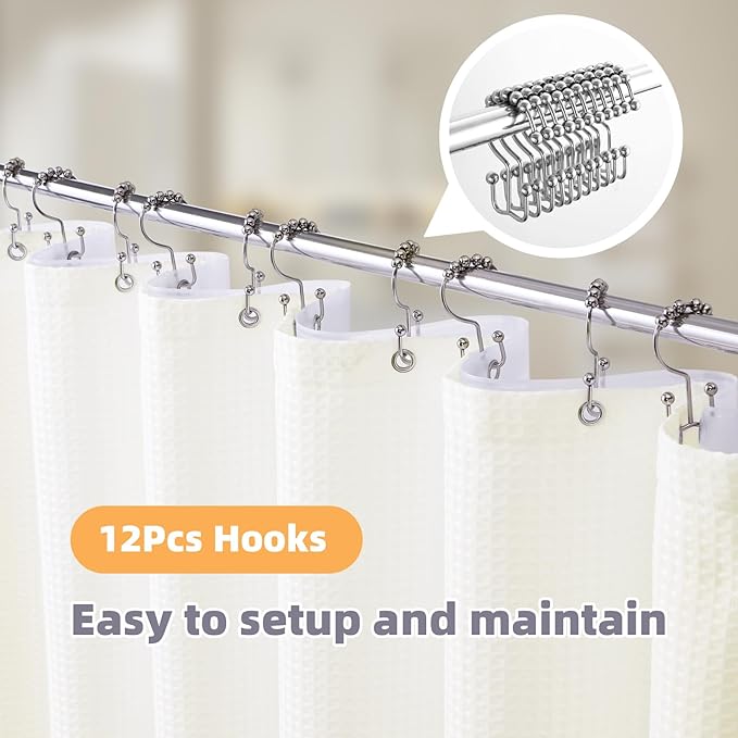 LaCyan 3 in 1 Waterproof Waffle Weave Shower Curtain and Clear Liner Set with 12 Stainless Steel Hooks Double Sided for Bathroom 72 Inches Heavy Duty Polyester Fabric Shower Curtains 72x72