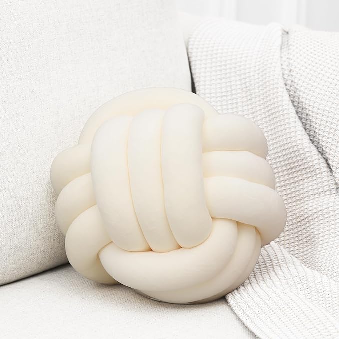 Petrella Knot Pillows Ball Round Throw Pillows Home Decor Cushion Decorative Aesthetic Throw Pillows，White 8inch