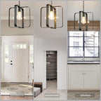 Farmhouse Crystal Chandelier,12 Inch Modern Geometric Rustic Vintage Hanging Pendant Ceiling Light Fixture for Dining Room Bedroom Kitchen Island Hallway Foyer Entryway