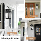 JYZ Dusk to Dawn Outdoor Wall Sconce, 24 Inch Waterproof Exterior Wall Lantern with Textured Glass, 2-Light Anti-Rust Classic Porch Light for Front Door Garage Patio Yard JYOWL06-BK-L
