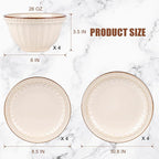 Dinnerware Set Cream White 12 Pieces Service for 4, Stoneware Plates and Bowls Set Stoneware Set, Dishwasher Microwave Safe Dishes set