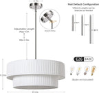 LamQee Large Farmhouse Drum Chandelier, 2-Layer 23.6inch Ceiling Light Fixture Nickel with Fabric Shade Modern Pendant Hanging Light for Dining Room Living Room Bedroom Kitchen Island